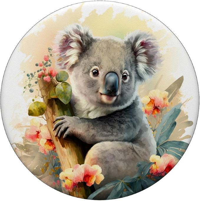 Cute Koala Tropical Watercolor Splash Floral Koala PopSockets Swappable PopGrip