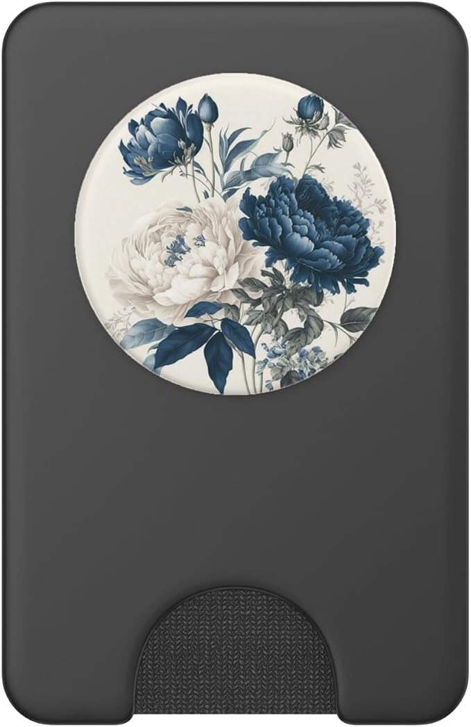 Navy Blue Peonies Blossom Leaves White Flowers Floral Girly PopSockets Adhesive PopGrip