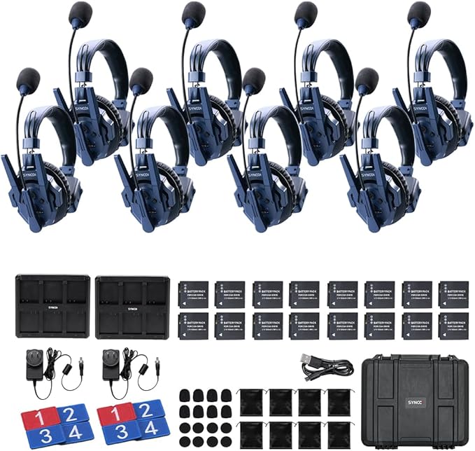 SYNCO Xtalk Master Wireless Intercom Headset System,8 Person 2.4GHz 500m/1640ft Headset with Noise Reduction Program,Real-time Monitoring
