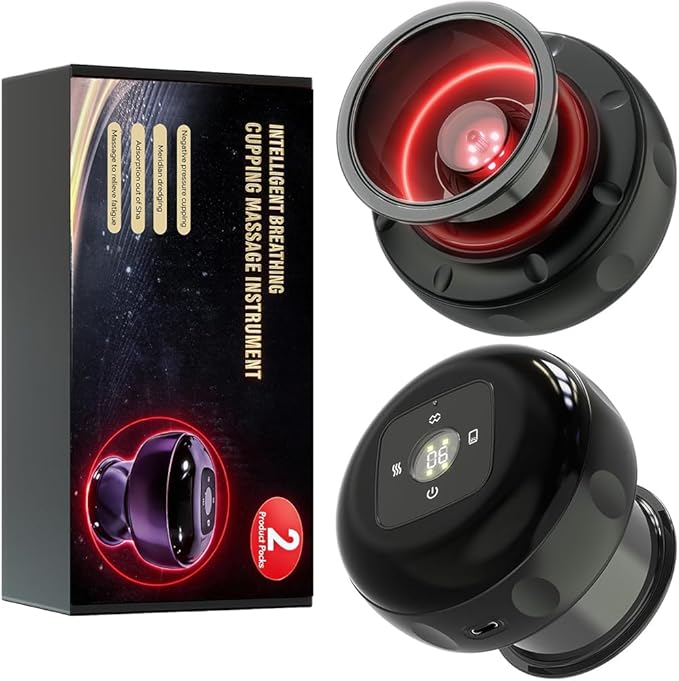 Portable Electric Cupping Massage Therapy Set (5-in-1with Red Light Therapy) - 24-Level Adjustable Suction & Temperature Smart Cupping Therapy Set Ideal for Relieving Back & Neck discomfort 2 Pack