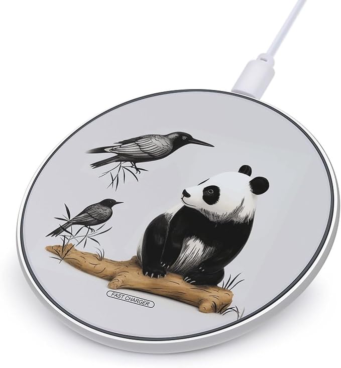 Bird Cedar Panda Wireless Charger with Aluminum Alloy Frame Qi Certified Fast Wireless Charging Pad 10W Charging Station Portable Phone Charger for All Wireless Charging Phone