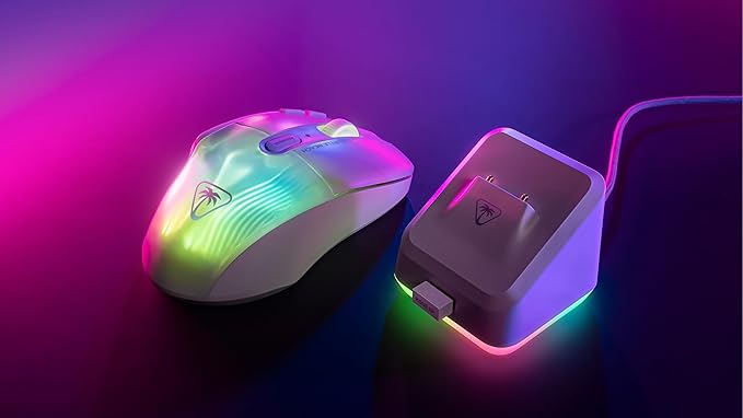 Turtle Beach Kone XP Air Wireless RGB Gaming Mouse, 19000 DPI Optical Sensor, 100-hour Rechargeable Battery & Charging Dock, 29 Programmable Inputs, Ergonomic Design, Bluetooth, 4D Wheel – White