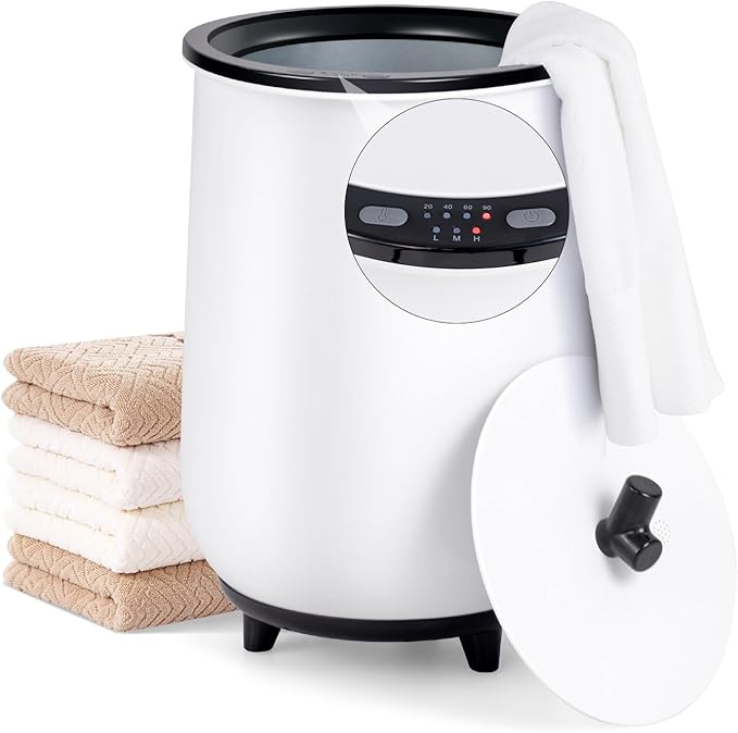 Tangkula Towel Warmer Bucket, 23L Large Luxury Bucket-Style Towel Warmer w/Fragrant Disc Holder, ETL Certified Bath Heater w/3-Level Heating, 20/40/60/90 Min Timer & Auto Shut Off (Black, 23L, handle)