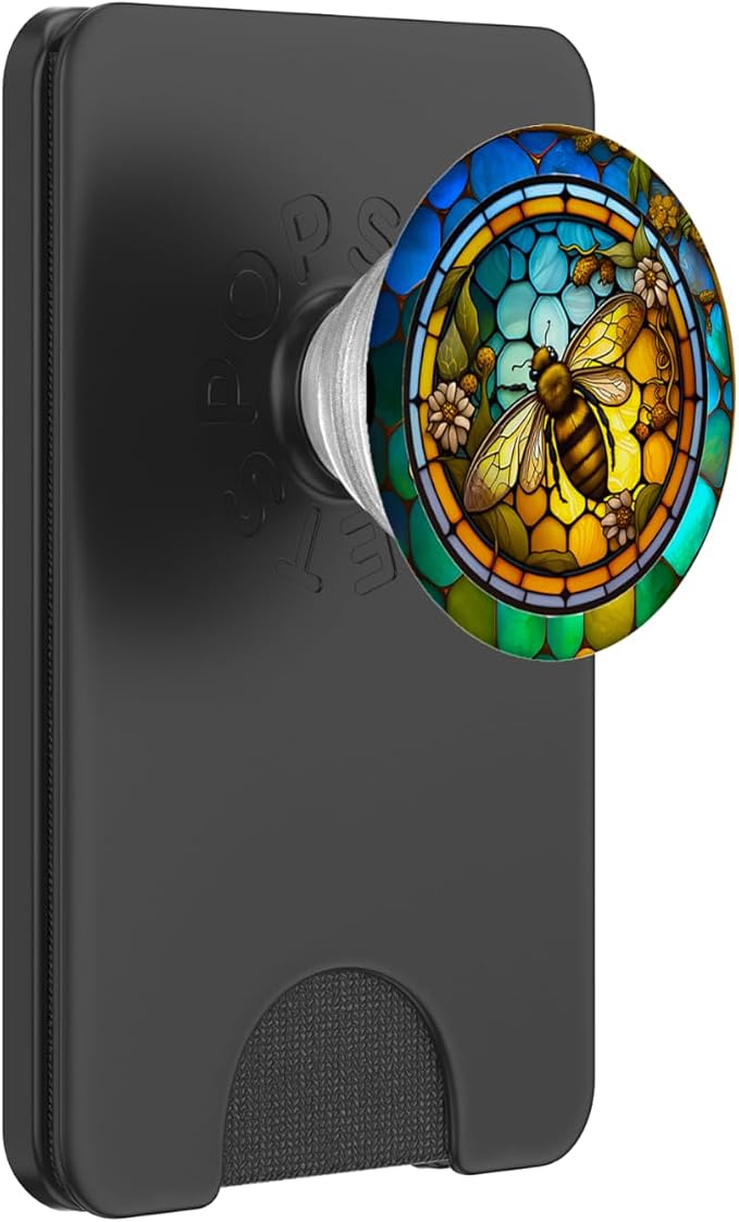 Colorful Bee Honeycomb Flowers Stained Glass Bumble Bees PopSockets Adhesive PopGrip