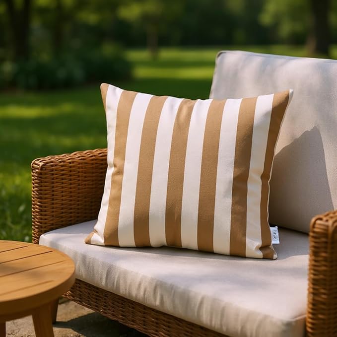 RSH DECOR: Sunbrella Square Throw Pillows Set of 2 | 20" x 20" | Water and Fade-Resistant Performance Fabric | Outdoor Pillow Covers with Down-Alternative Inserts | Maxim Heather Beige