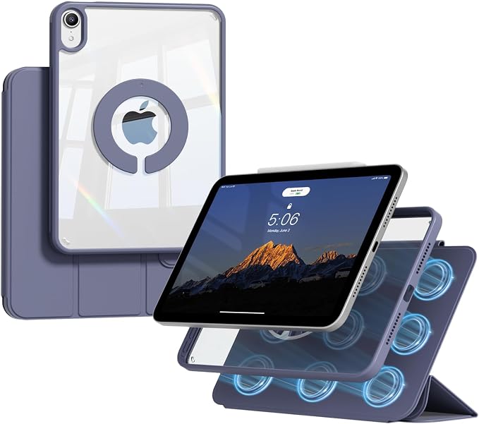 kenke Smart Case for iPad mini 7 A17 Pro/iPad mini 6 8.3 Inch Black | iPad Mini Case 2024/2021 Detachable Magnetic Clear Hard PC Back Slim Trifold Stand Cover Auto Wake/Sleep Touch ID