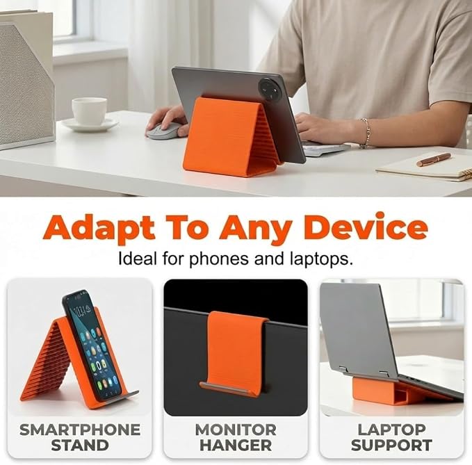 Portable Foldable Silicone Aluminum Phone Holder-Orange (Black)