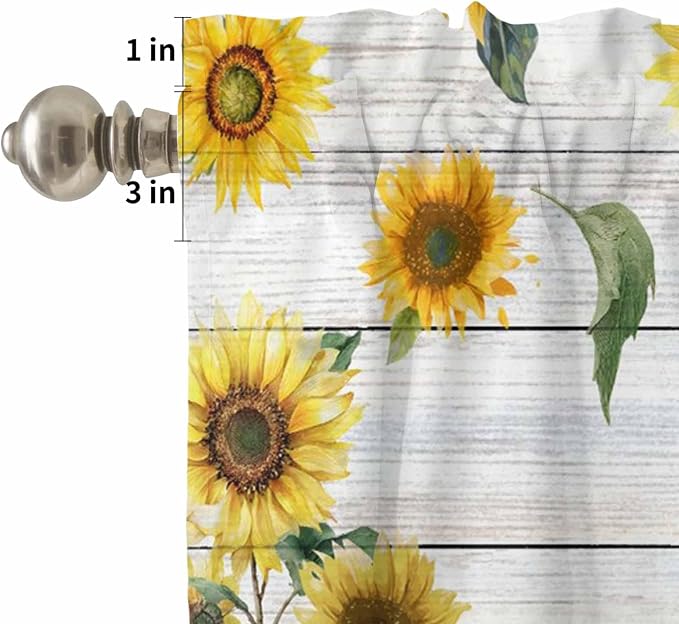 Kitchen Curtains Tiers and Valance Set of 3, Cow Sunflowers Light Filtering