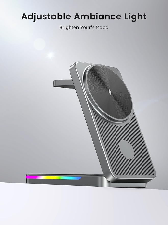 3 in 1 Magnetic Wireless Charger for Samsung, Foldable MagSafe Wireless Charging Station for Samsung Galaxy S25Ultra/Z Fold7/Flip7/S24, Watch Charger for Galaxy Watch 8/Ultra/7/6/5/4/Buds (Grey)