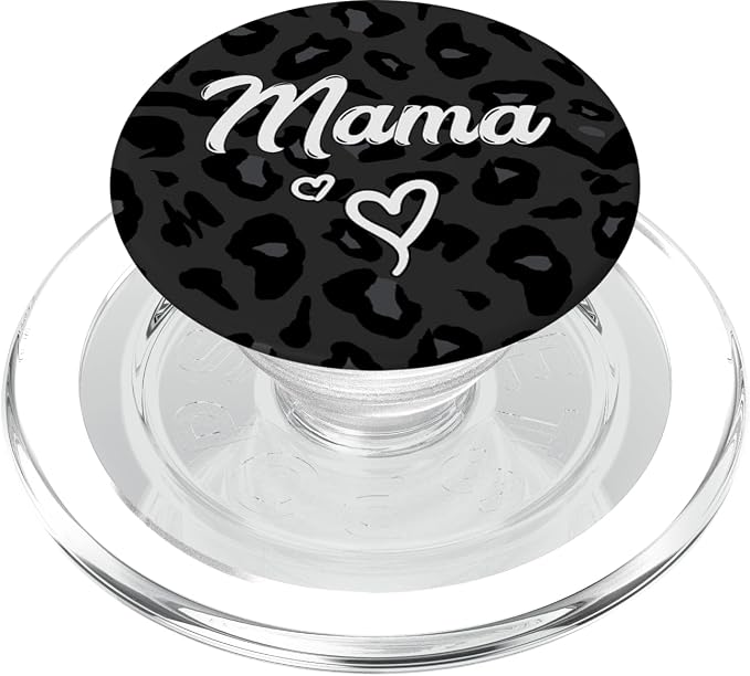 Mama Text for Mommy in Black Cheetah Pattern with Heart PopSockets Adhesive PopGrip