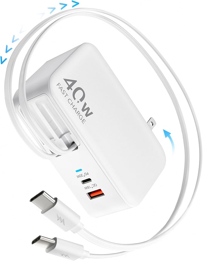 4 in 1 Retractable Wall Charger for iPhone 17Retractable Phone Charger Wall PlugTravel Essentials Retractable Charger for iPhone 17 Pro Max/17 Pro/17 Air/16/15/14/13/12Galaxy S26Pixel 10iPad
