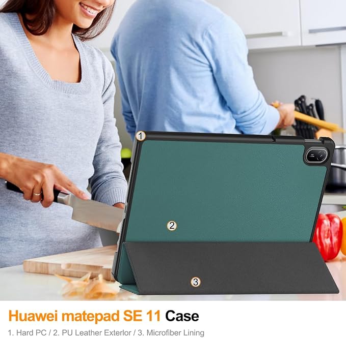 Kepuch Custer Case Compatible for Huawei MatePad SE 11 2024Ultra-Thin PU-Leather Hard Shell Cover - Black