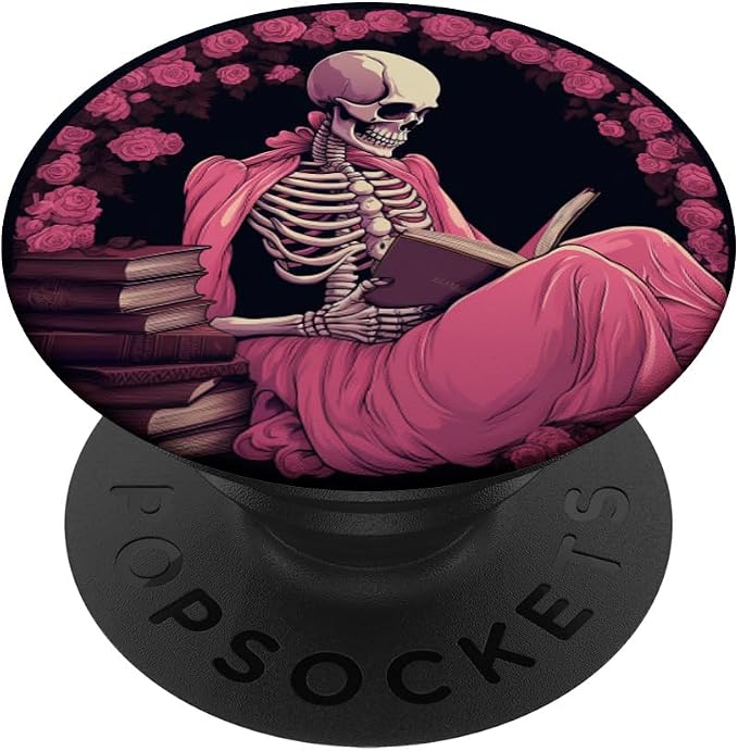 Book Lover Gothic Bookworm Reading Skull Bones Librarian PopSockets Adhesive PopGrip