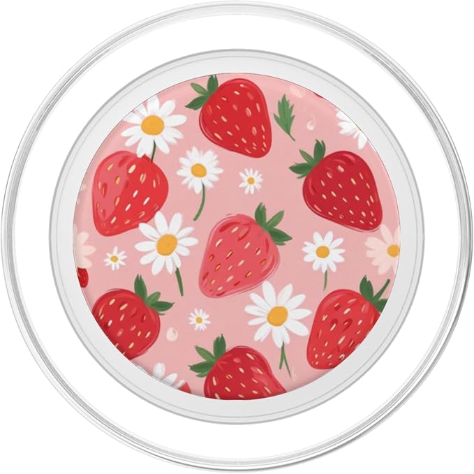 Pink Strawberry Daisy Pattern PopSockets PopGrip for MagSafe
