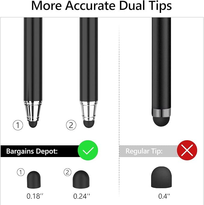 Capacitive Stylus/Styli 2-in-1 Universal Touch Screen Pen for All Touch Screen Tablets/Cell Phones with 20 Extra Replaceable Soft Rubber Tips (4 Pieces Black/Blue/Purple/Green)