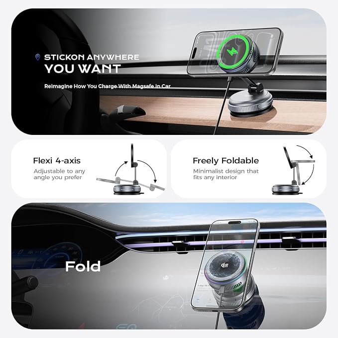 Qi2.2 Wireless Charger【25W Fast Charging+Cooling Fan】 Magnetic Charger Pad with 2 ModesLED Light Phone Holder Fast Charging Compatible with iphone17/16/15/14/13/12 Series (with 45W Adapter)