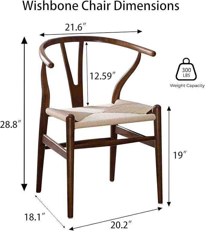 Tomile Wishbone Chair Y Chair, Wooden Dining Chairs Set of 4, Mid Century Modern Chairs with Arms, Solid Wood Weave Seat Kitchen & Dining Room Chairs (Ash Wood - Walnut Color)