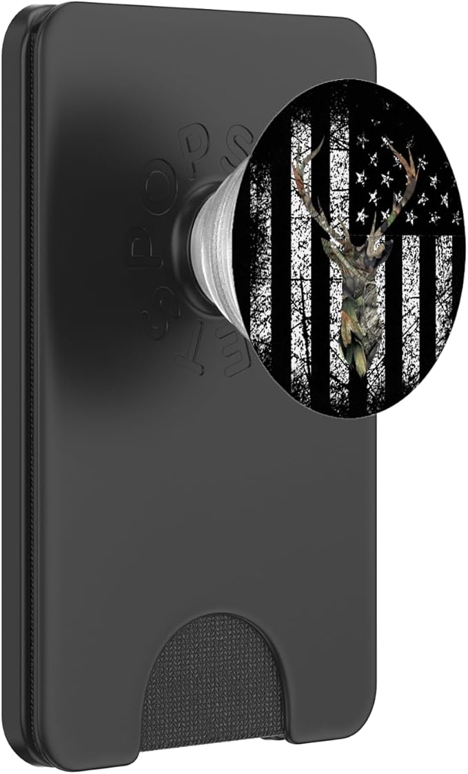 Deer Buck Hunting USA Flag Brown Camouflage Black PopSockets Adhesive PopGrip