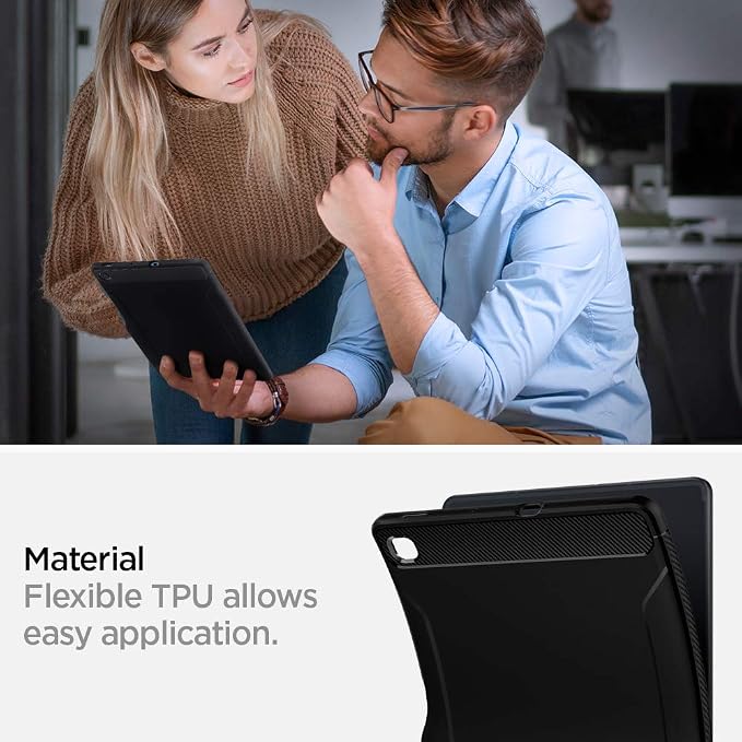 Spigen for Galaxy Tab A11+ Plus Case (2025) Rugged Armor Slim Protective Case with Carbon Fiber Design and Air Cushion Technology Matte Black