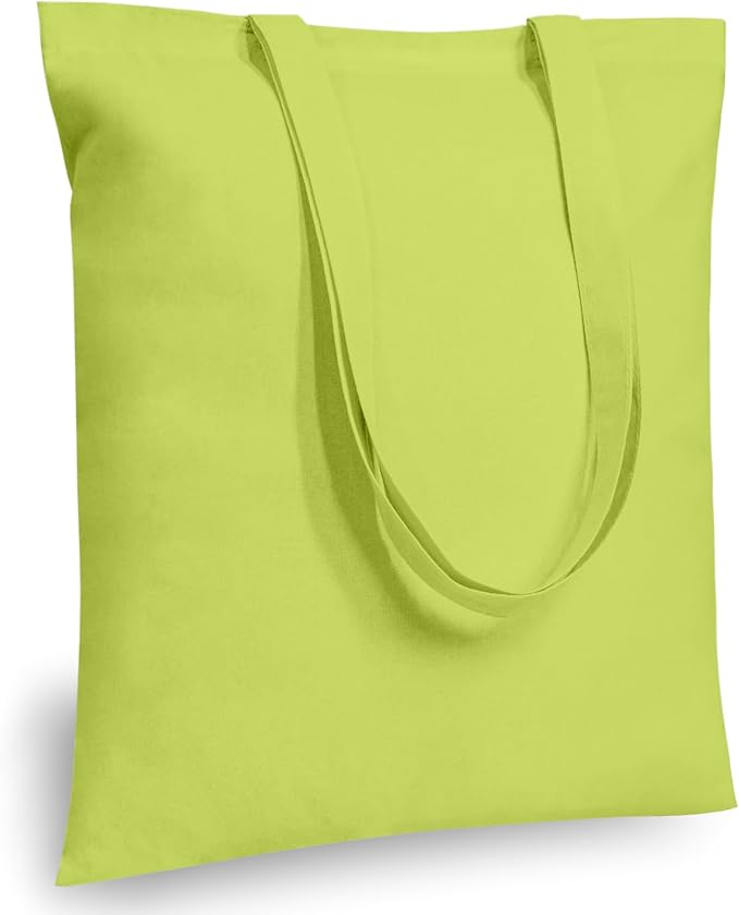 TOPDesign 12-Pack Economical 16"x15" Apple Green Cotton Tote Bag, Lightweight Medium Reusable Grocery Shopping Cloth Bags, Suitable for DIY, Advertising, Promotion, Gift, Activity