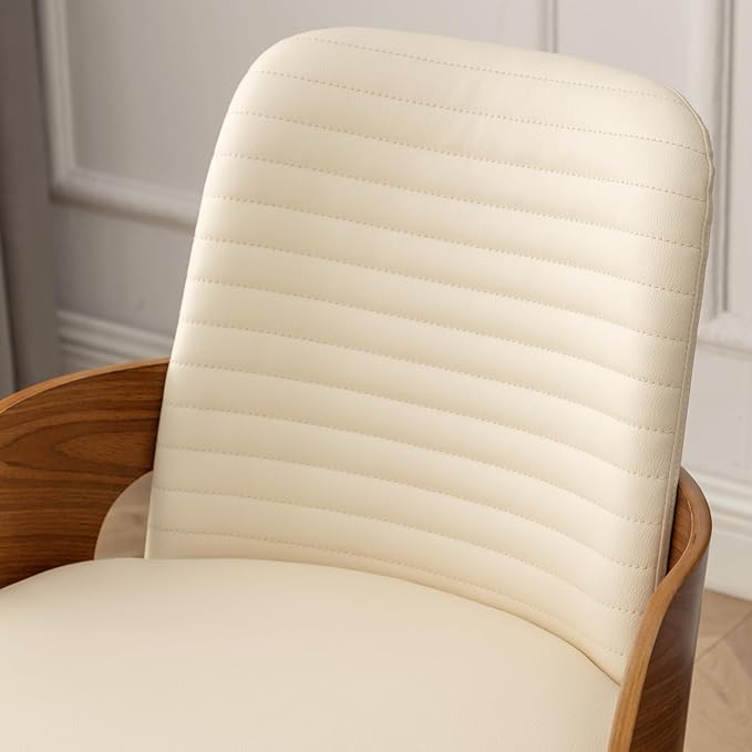 Dining Room Chairs Set of 2,Mid Century Modern Kitchen Chair,Upholstered Faux Leather Accent Chairs,Metal Legs Wooden Desk Chair,Armless and No Wheels for Kitchen Dining,Beige PU
