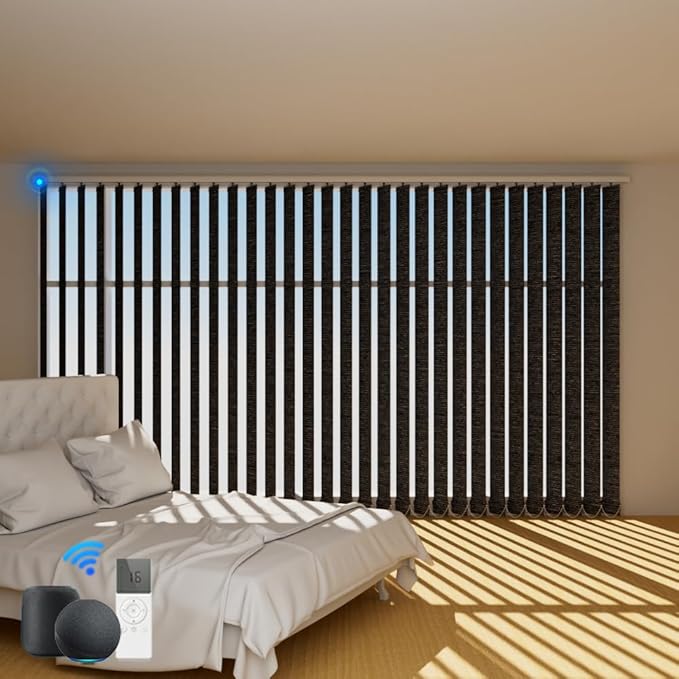 Blindify Motorized Vertical Blinds Compatible with Alexa Google Home, Blackout Sliding Door Shades Smart Vertical Blinds Remote Control Customize, Black