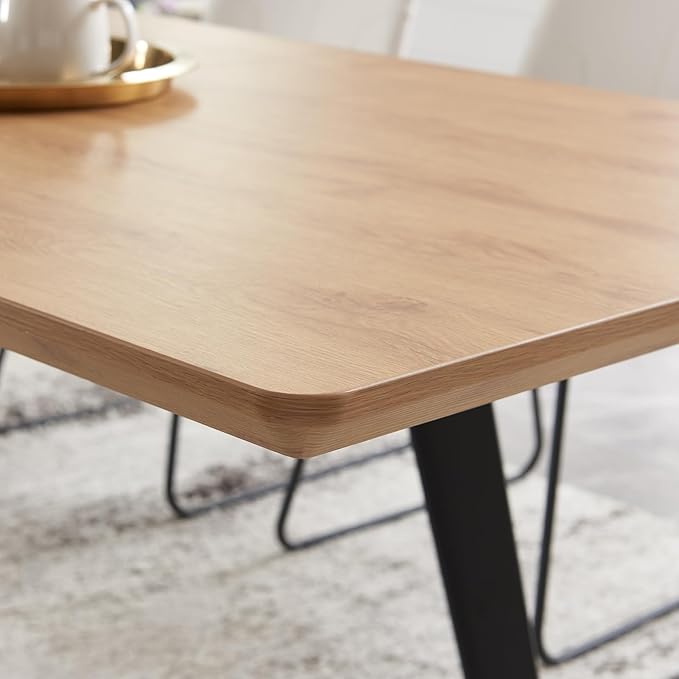 ZckyCine Modern Mid-Century Expandable Rectangular Wooden Multifunctional Dining Table and Chairs