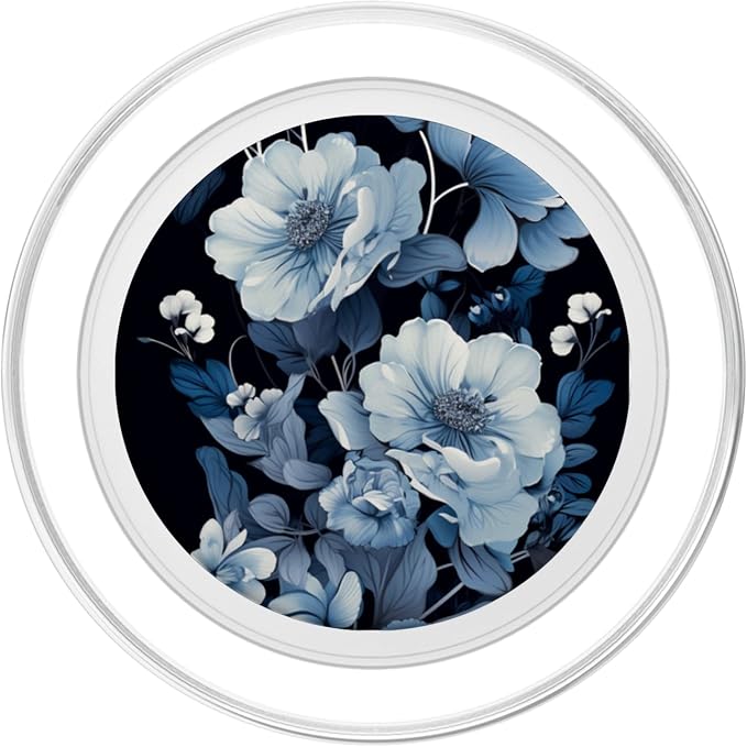 Navy Blue Flowers Florals Pattern Dark Moody Floral PopSockets PopGrip for MagSafe