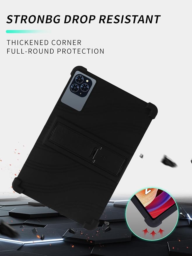 Case for KINGRID T90 11 inch Android 16 TabletWUNIAK Shock Proof Lightweight Stand Rubber Shell Protective CoverKids Friendly Soft Silicone Adjustable Stand CoverBlack
