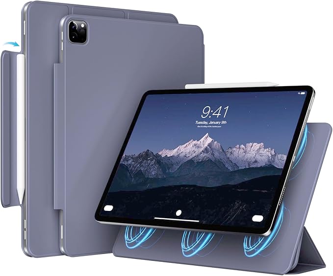 Magnetic Case for iPad Air 13 Inch M3/M2 (2025/2024) iPad Pro 12.9 inch 6th/5th Generation (2022/2021) | Auto Sleep/Wake | Pencil Pro &amp USB-C | Non-Slip PU Leather Protective Cover Black