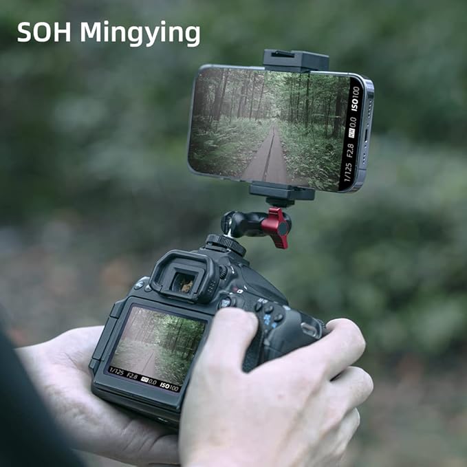 SOH Hot/Cold Shoe Phone Mount Holder, Universal 2 Ball Head Smartphone Mount Adapter, Cold Shoe Phone Clip Mount for iPhone 17/16/15, DSLR Camera LCD Camera Cage Flash LED Light Microphone and More