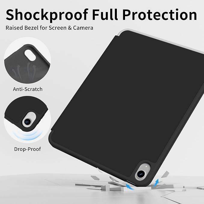 Case for iPad 11th Generation A16 Chip (2025) iPad 10th Generation Case 10.9-inch (2022) Trifold Stable Stand Protective Soft TPU Back Cover with Pencil Holder Black