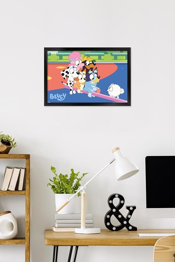 Bluey (2018) - Bluey and Friends See Saw Fun Wall Poster, 22.4L" x 14.7W", Black Framed Version