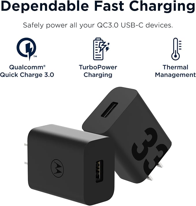 Motorola TurboPower 33 QC3.0 Charger with 1m USB-A to USB-C Cable | For Moto G86 Power 5G G56 5G G55 5G Razr 60 Razr 50 Edge 30
