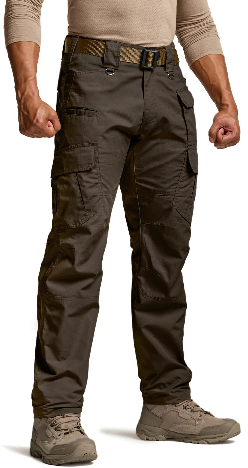 CQR Men's Tactical Pants, Water Resistant Ripstop Cargo Pants, Lightweight EDC Work Hiking Pants, Outdoor Apparel, Duratex Mag Pocket Dark Brown, 34W x 34L