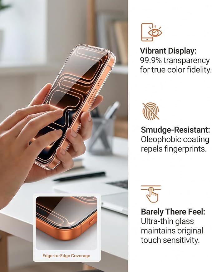 9H Tempered Glass Screen Protector for iPhone 17 Pro Max2 PCS HD Full Edge