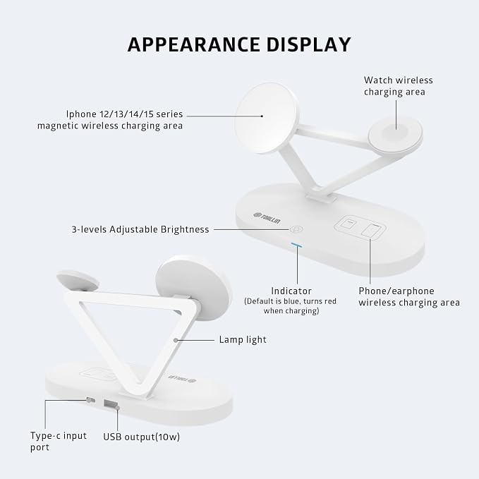 5-in-1 Magnetic Wireless Charging Station with Night Light Wireless Charger for iPhone12 13 14 15 Pro Max &amp Airpods &amp iWatch Series Fast Charging Stand Dock for Apple Multiple Devices