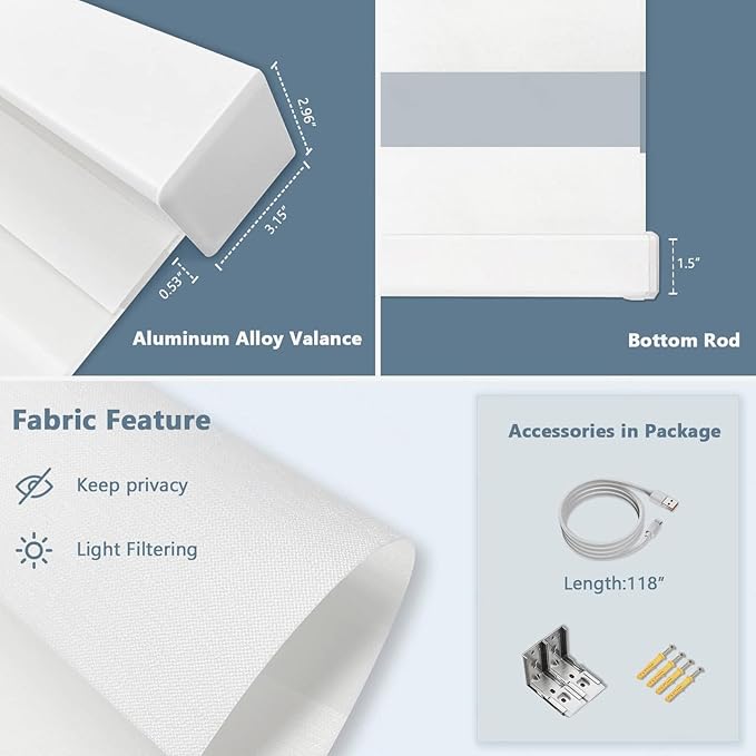 COOLWINDS Motorized Zebra Blinds for Windows Cordless Electric Curtains with Remote Control Blackout Shades Custom Smart Blinds Compatible with Alexa Google Home?Febric Color Swatches?