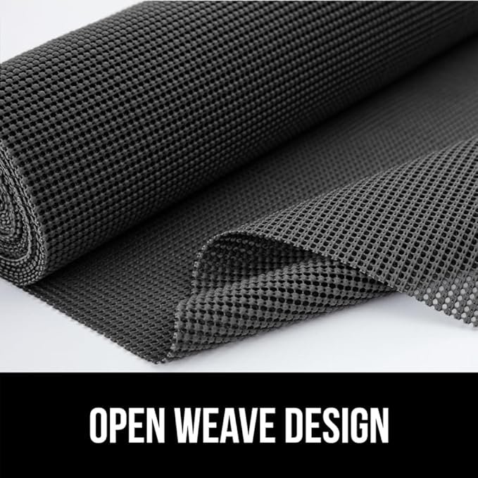 GORILLA GRIP powerGRIP Drawer Shelf and Cabinet Liner, Thick Strong Hold, Non-Adhesive Liners Protect Kitchen Cabinets and Cupboard, Bathroom Drawers, Easy Install, Breathable Mat, 20" x20', Charcoal