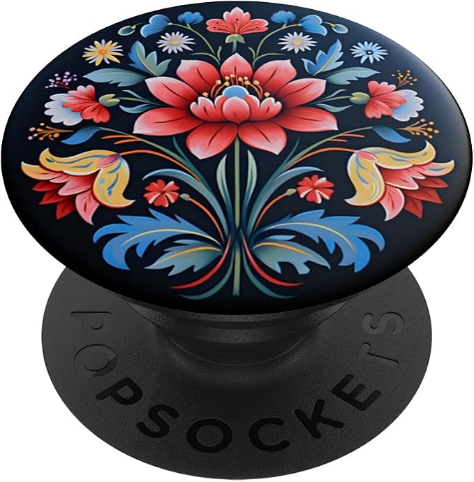 Norwegian Rosemaling Flower Rose PopSockets PopGrip for MagSafe