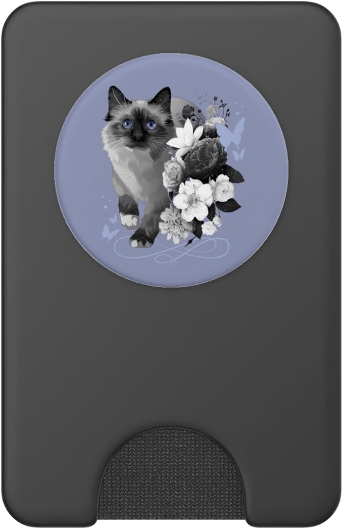 Siamese cat with flowers vintage look floral Siam Cat PopSockets Adhesive PopGrip