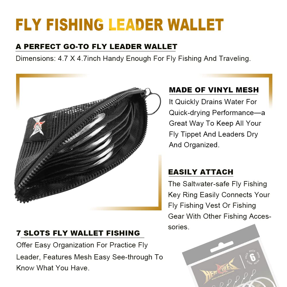 HERCULES Pre-Tied Loop Fly Fishing Leader 6 Pack with Tapered Leader Wallet, 9FT - 1X - 9.0LB