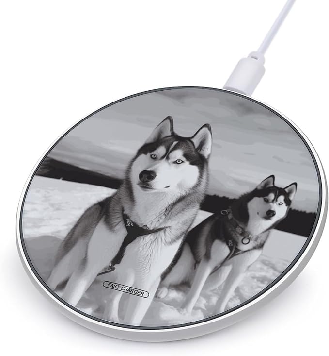 Husky Dogs Snow Wireless Charger Fast Charging Pad | Anti-Slip Qi Certified Wireless Charging Pad for All Phones with Wireless Charging Function for Home Office Travel