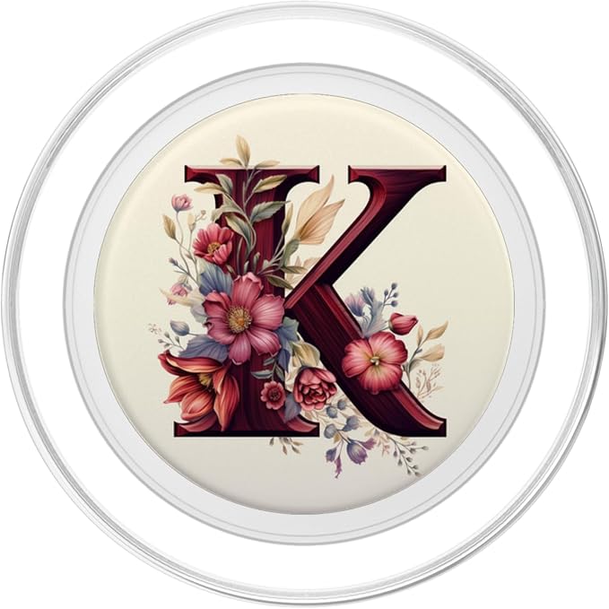 Beige Maroon Floral Initial Letter K Monogram Flowers PopSockets Adhesive PopGrip