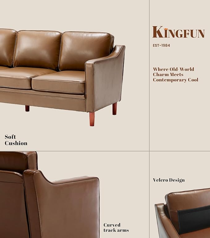 Kingfun Living Room Furniture Sets, Armchair and 2 Loveseat, Mid Century Modern Sofa Set, Faux Leather Couch with Solid Wood Frame for Living Room & Bedroom, Brown