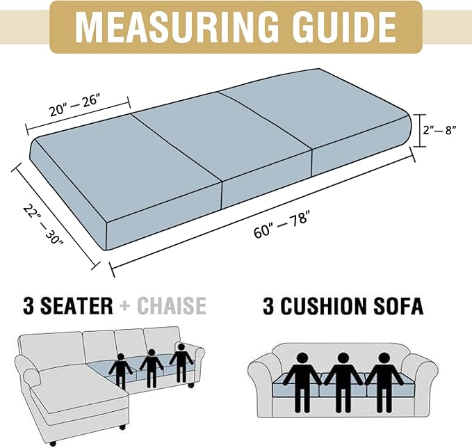 H.VERSAILTEX Stretch Chenille Couch Cushion Cover Soft Sofa Covers Individual Seat Couch Slipcover Sets Furniture Protector Seat Cushion Sofa Cover (3 Piece Sofa Cushion Covers, Tea Tree)