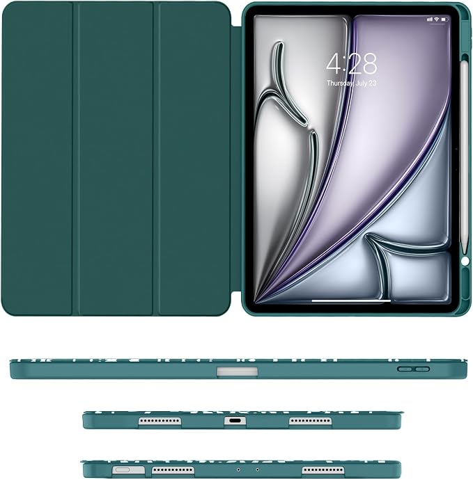 Soke Case for iPad Air 13 Inch (M4/M3/M22026-2024) iPad Pro 12.9 6th/5th Generation with Pencil Holder(2021 2022 Release)-[Apple Pencil Charging + Auto Wake/Sleep] Soft Back Cover Book Black