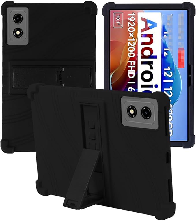 for BNCF 2025 Android 15 10.1 Inch Tablet CaseBOVUGAC Soft Silicone Adjustable Stand Shockproof Kids Friendly for BNCF 2025 Android 15 10.1 Tablet(Black)