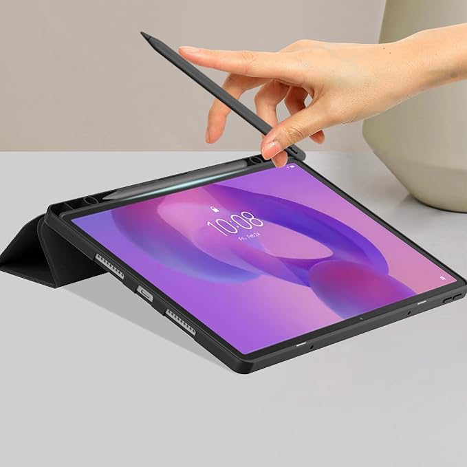 YRH for Idea Tab Pro 12.7 inch Case 2025 with Pen Holder Soft TPU Back Tablet Cover Case with Auto/Sleep (Black)