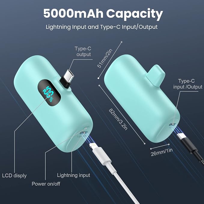 [2 Pack]Small Portable Charger for iPhone 17/16/15 Series5000mAh 3A PD USB C Power Bank Mini Travel Essentials Battery Pack for iPhone 17/17 Pro/16/16 Plus/16 Pro/15 Pro MaxSamsungAndroid/LG etc